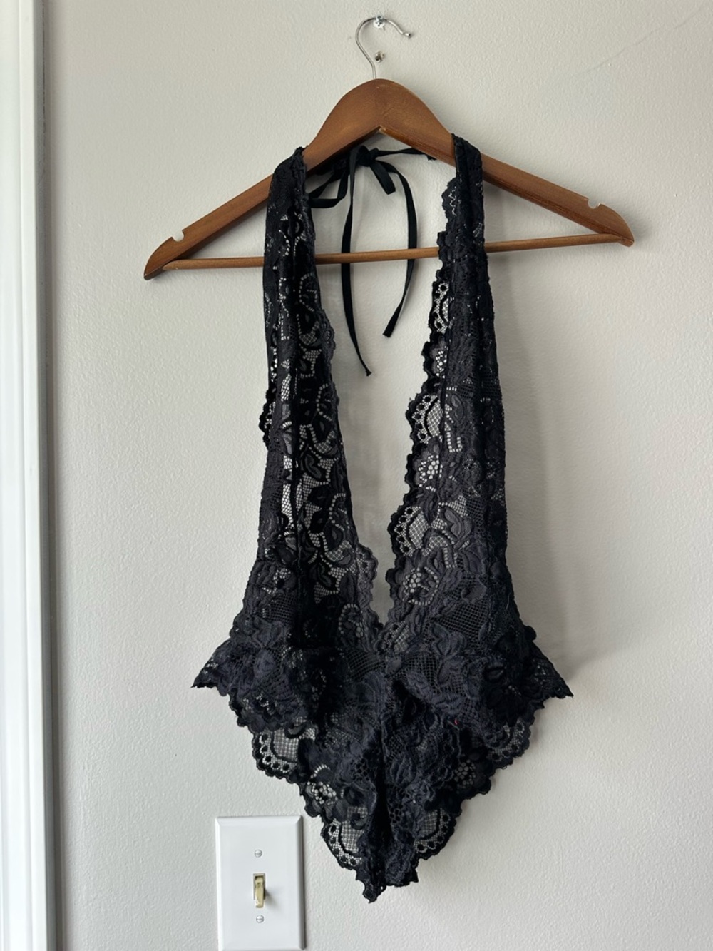 Amazon Black Lace Halter Teddy Bodysuit with Scalloped Edges